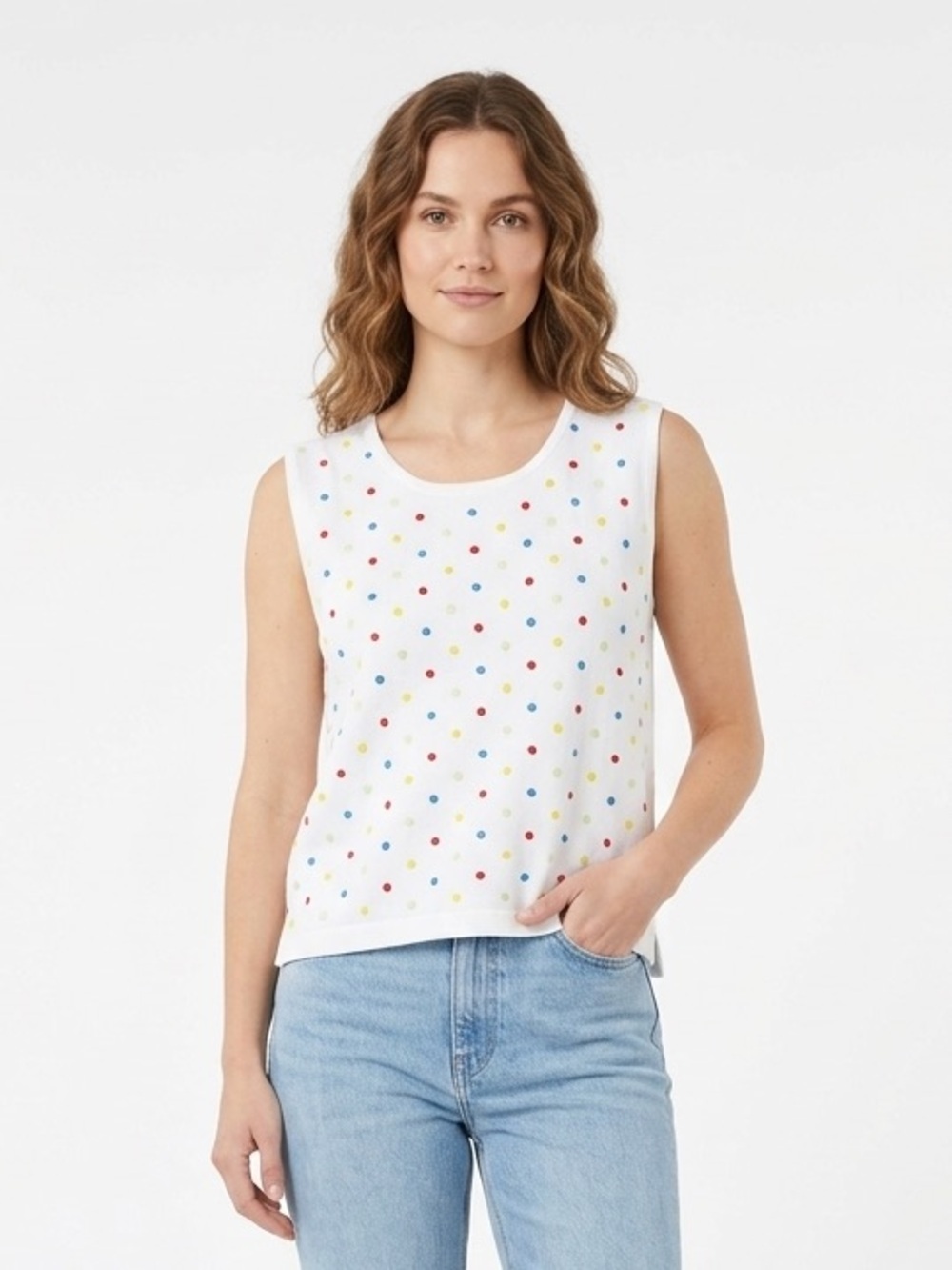 Vintage Irene Allison Y2K Cotton Top colored Polka Dots Retro Grandma Size Large